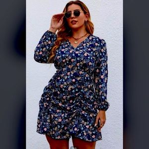END OF SUMMER CLEARANCE!Navy Floral Print Ruched Dress New Plus Size 2xl (16)